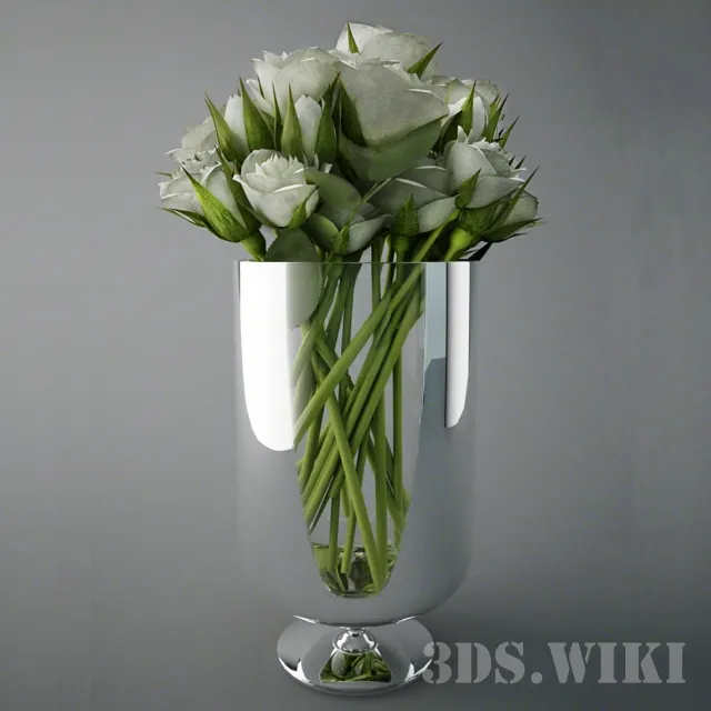decoration – White roses in a glass vase 3D Model