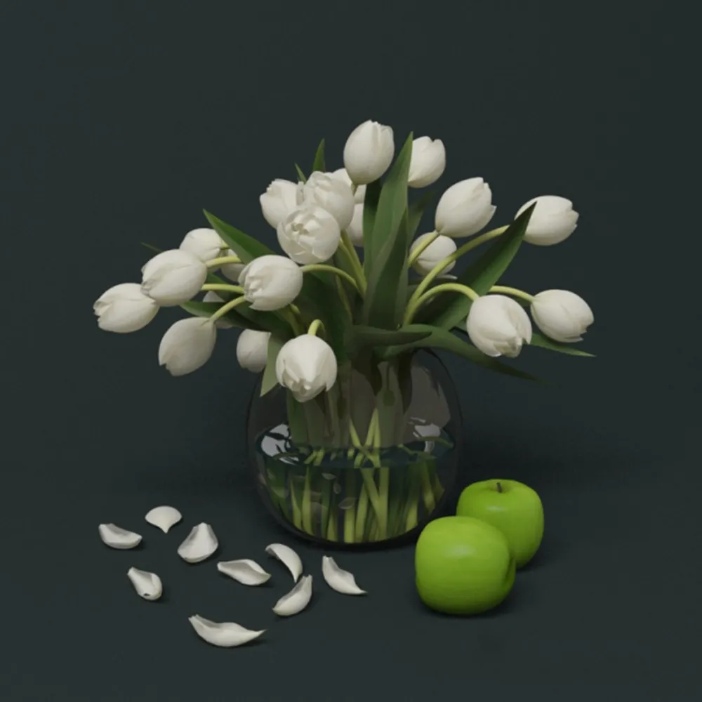 decoration – White tulips in a jar 3D Model
