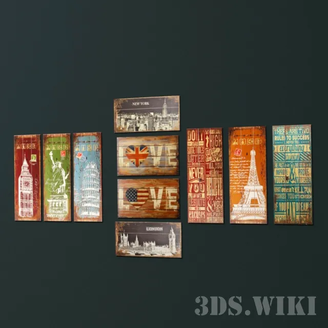 decoration – Wooden posters with beautiful pictures 3D Model
