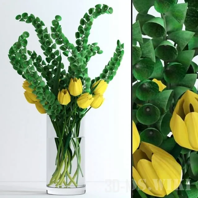 decoration – Yellow tulips and Moluccella 3D Model decoration – Yellow tulips and Moluccella 3D Model