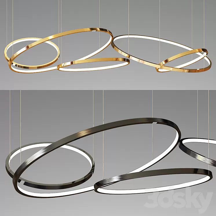 Decorative 5 Ring Chandelier – gold and black 3D Model