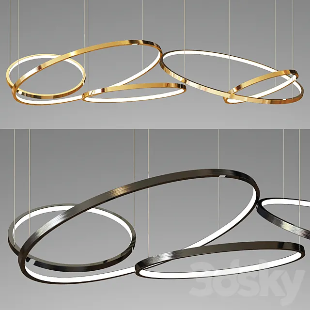 Decorative 5 Ring Chandelier – gold and black 3DModel