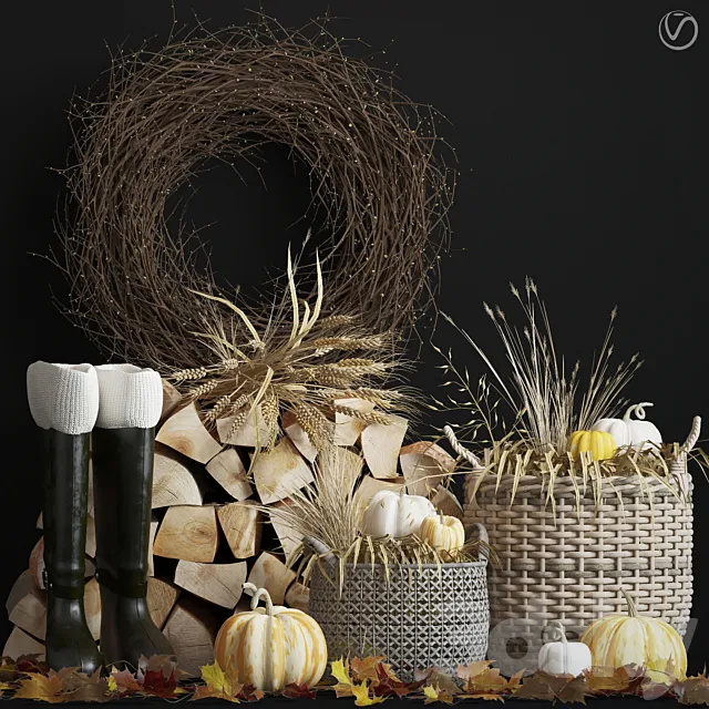 Decorative autumn set 3D Model
