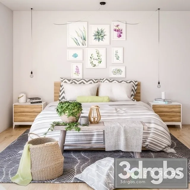 Decorative Bedroom Set 01 3D Model Download