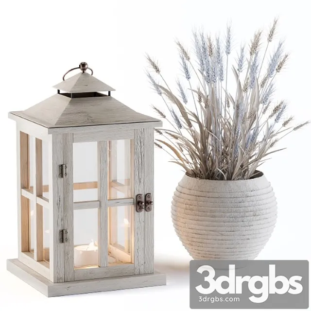 Decorative blue wheat & lantern 3D Model Download