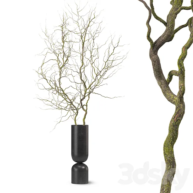 Decorative branches in a floor-standing black metal vase 3D Model