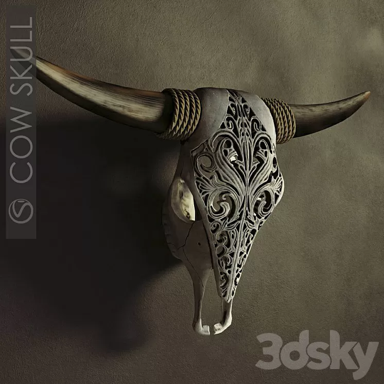 Decorative carved skull of a cow. 3D Model