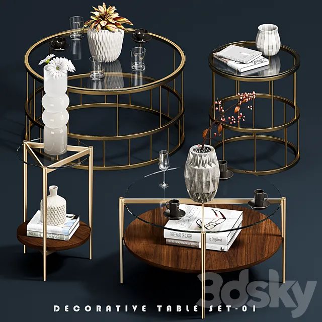 Decorative Coffee Tables Set 01 3DModel Decorative Coffee Tables Set 01 3DModel