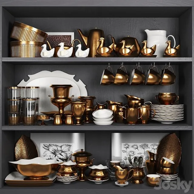 Decorative copper crockery set. Service 3D Model
