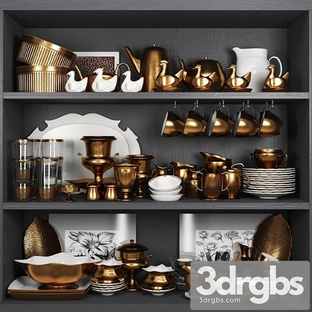 Decorative Copper Dinnerware Set Service 3D Model Download