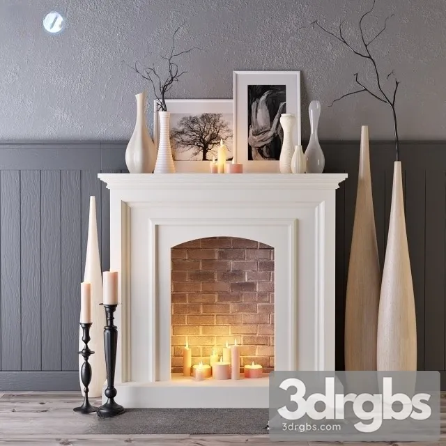 Decorative Fireplace With Candles 3D Model Download