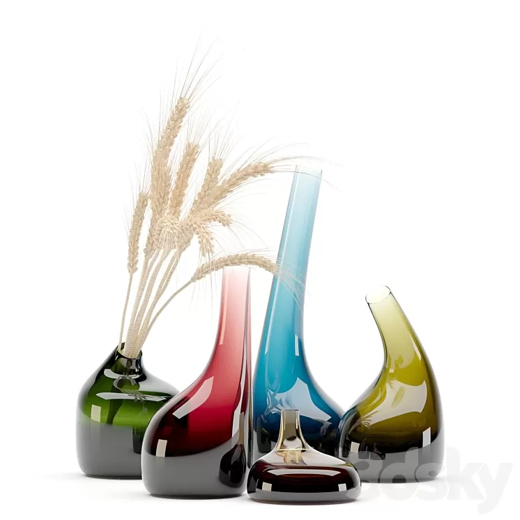 Decorative Glass Vase & Wheat 3D Model Free Download