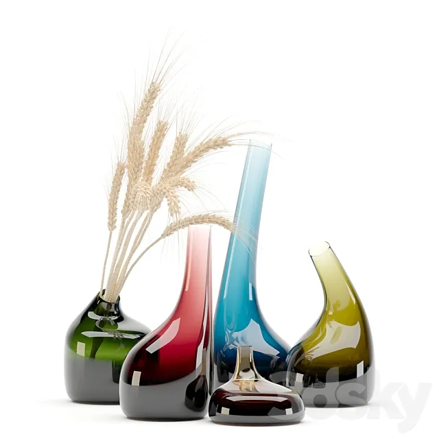 Decorative Glass Vase & Wheat 3DModel