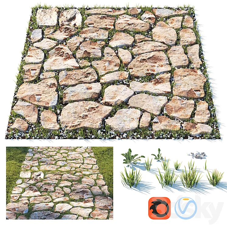 Decorative grass path 3D Model Decorative grass path 3D Model