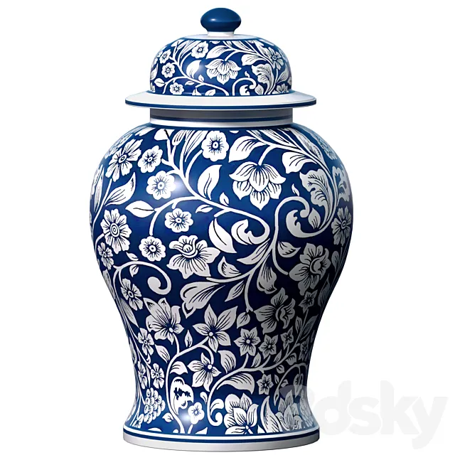 Decorative Italian porcelain ginger vaseflowerpotpoturnChinese-style jar with floral pattern 3D Model