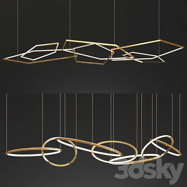Decorative Pentagon & Oracle Ring Chandelier 3D Model