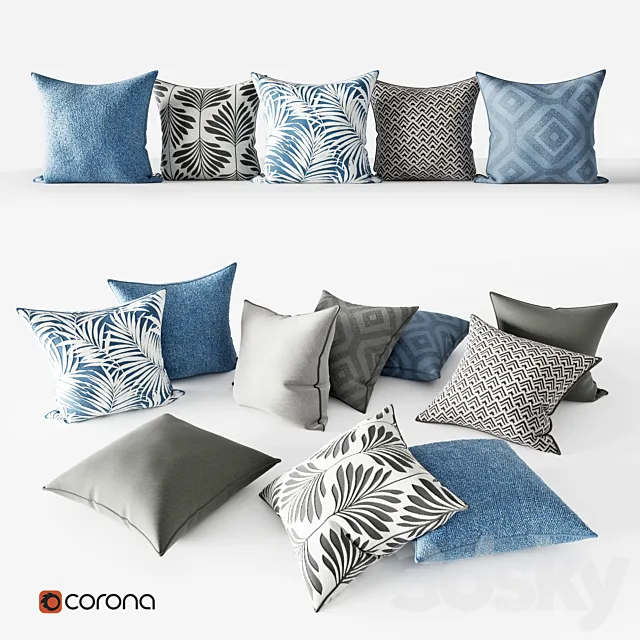 Decorative Pillows | Gray and Blue Set 3D Model Decorative Pillows | Gray and Blue Set 3D Model