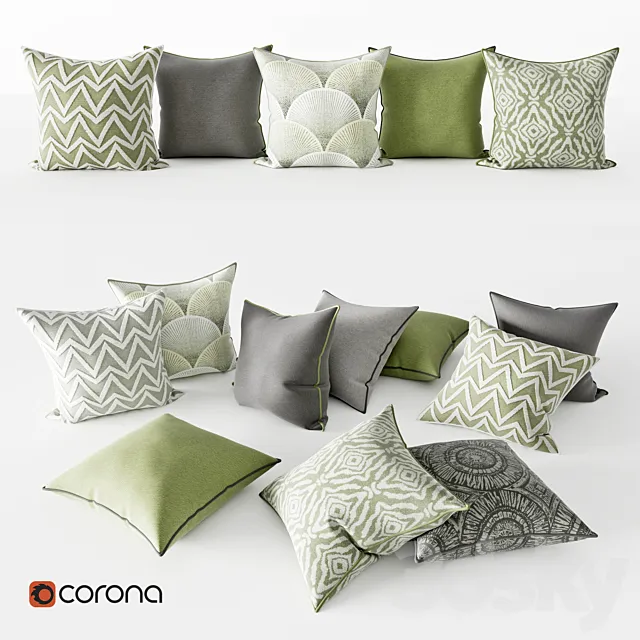 Decorative Pillows | Gray and Green Set 3DModel Decorative Pillows | Gray and Green Set 3DModel