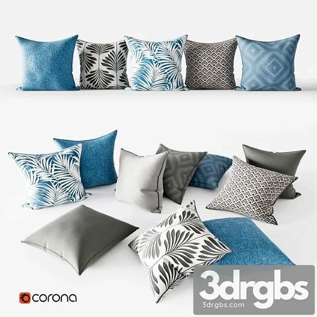 Decorative Pillows Grey And Blue Set 3D Model Download Decorative Pillows Grey And Blue Set 3D Model Download