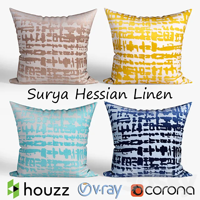 Decorative pillows Houzz Surya Hessian Linen set 063 3D Model Decorative pillows Houzz Surya Hessian Linen set 063 3D Model