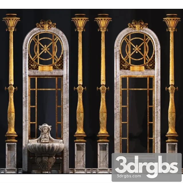 Decorative plaster Wall with molded decoration elements and columns 3D Model Download Decorative plaster Wall with molded decoration elements and columns 3D Model Download