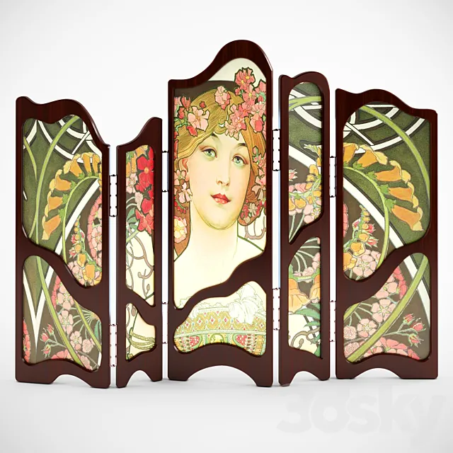 Decorative screen art nouveau 3D Model Decorative screen art nouveau 3D Model