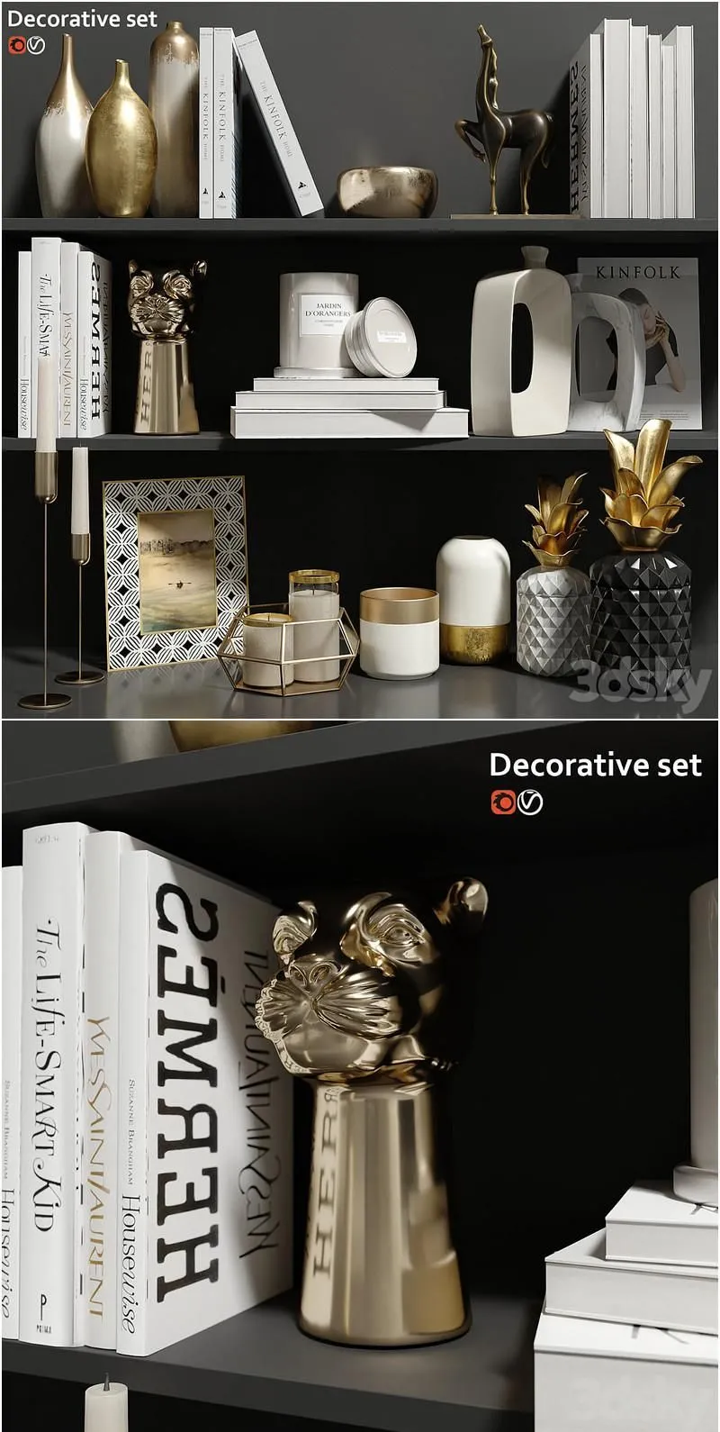 Decorative set 002 (books sculptures) 3D Model