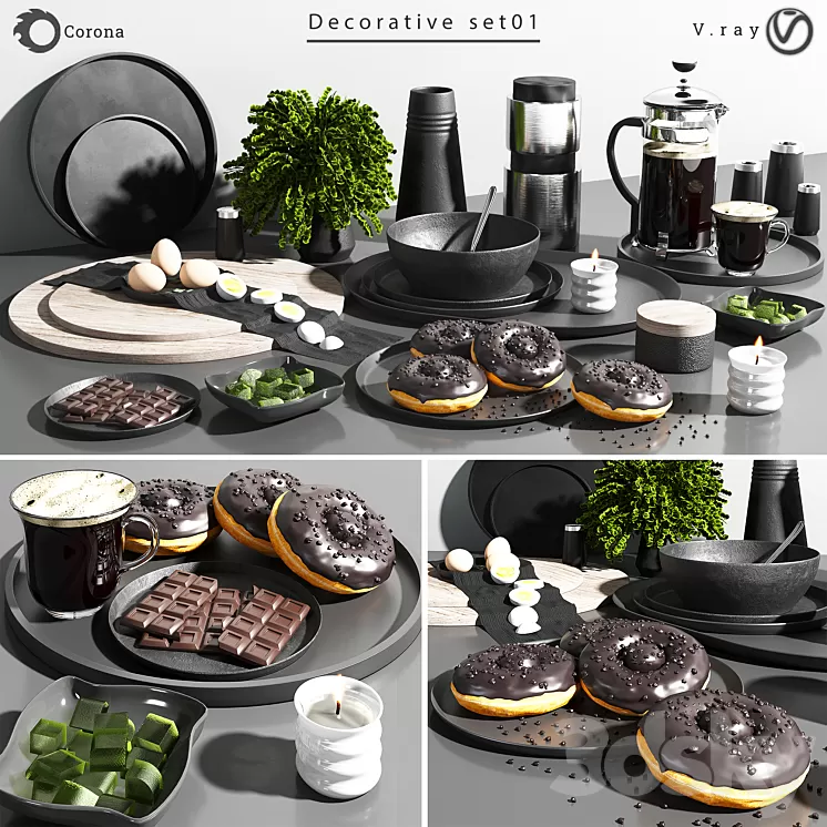 Decorative Set-01 3D Model Free Download