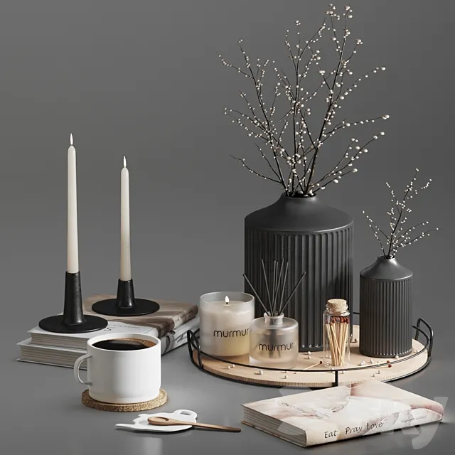 Decorative set 01 With Murmur candle and diffuser 3D Model