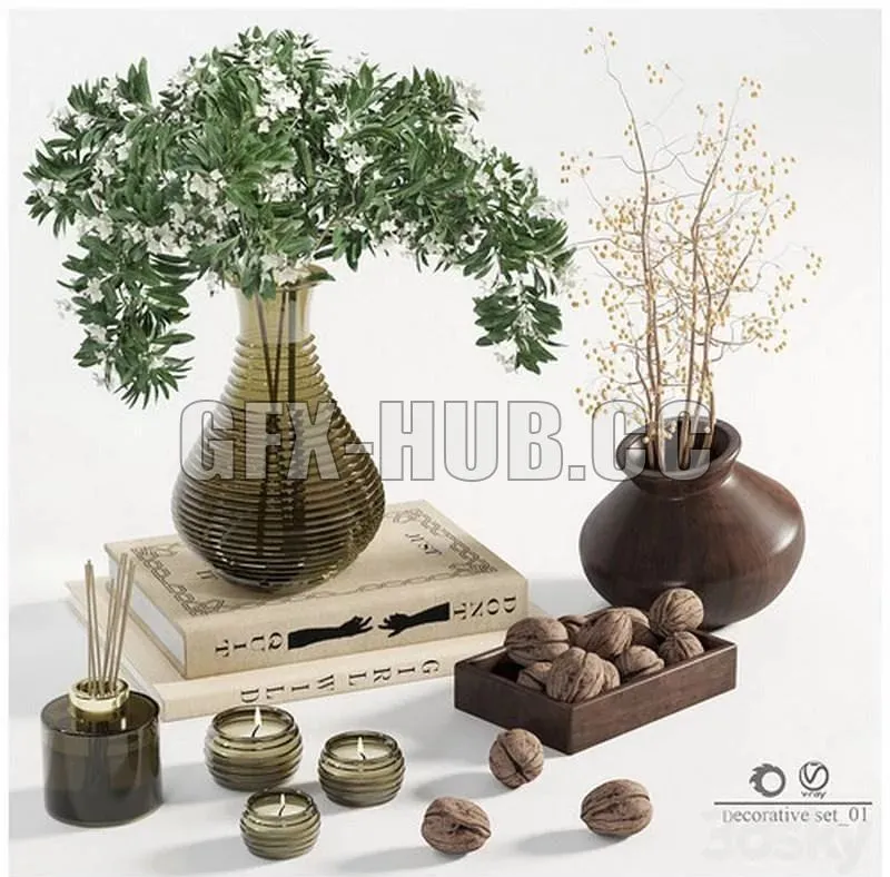 Decorative set 01 with walnuts 3D Model Decorative set 01 with walnuts 3D Model