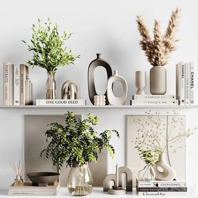 Decorative Set 012 with candles and plant 3D Model