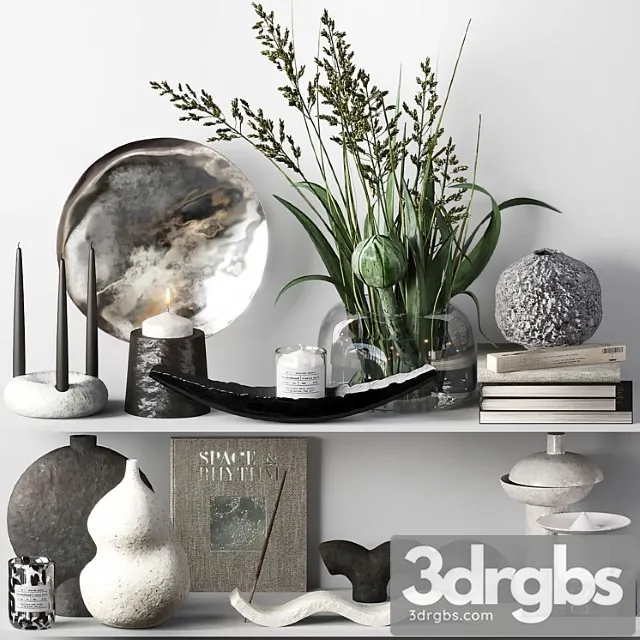 Decorative set 014 with ceramic and bouquet 3D Model Download