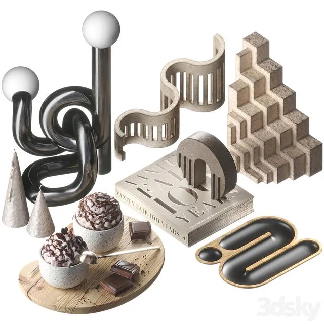 Decorative set 015 geometric shapes with coffee 3D Model