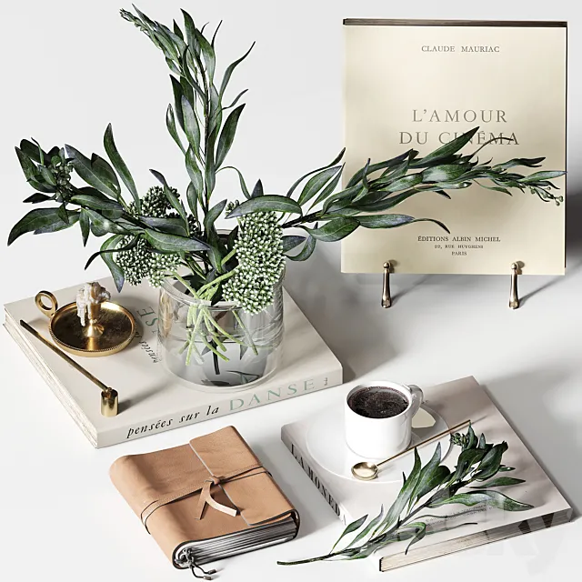 Decorative set 018 with coffee and bouquet 3DModel