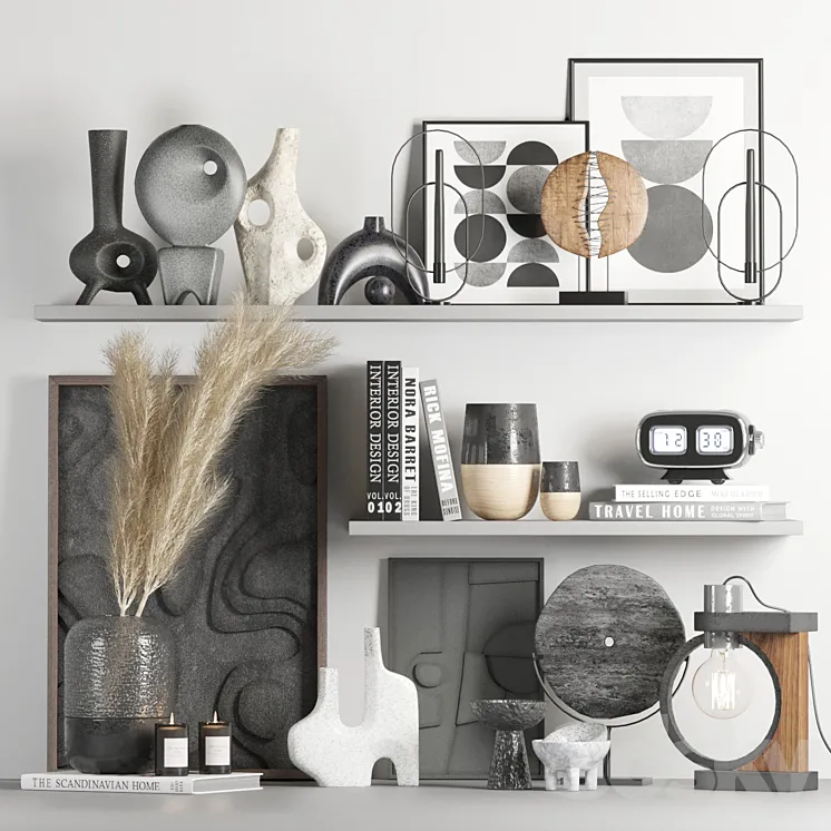 Decorative set 018 with pampas and digital clock 3D Model Free Download