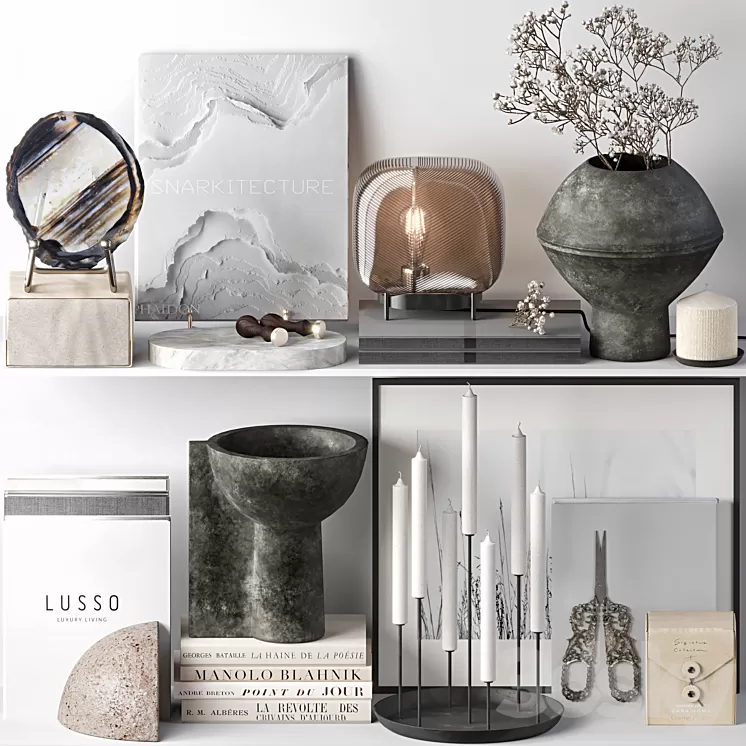 Decorative set 020 with gypsophila and ceramics 3D Model Free Download