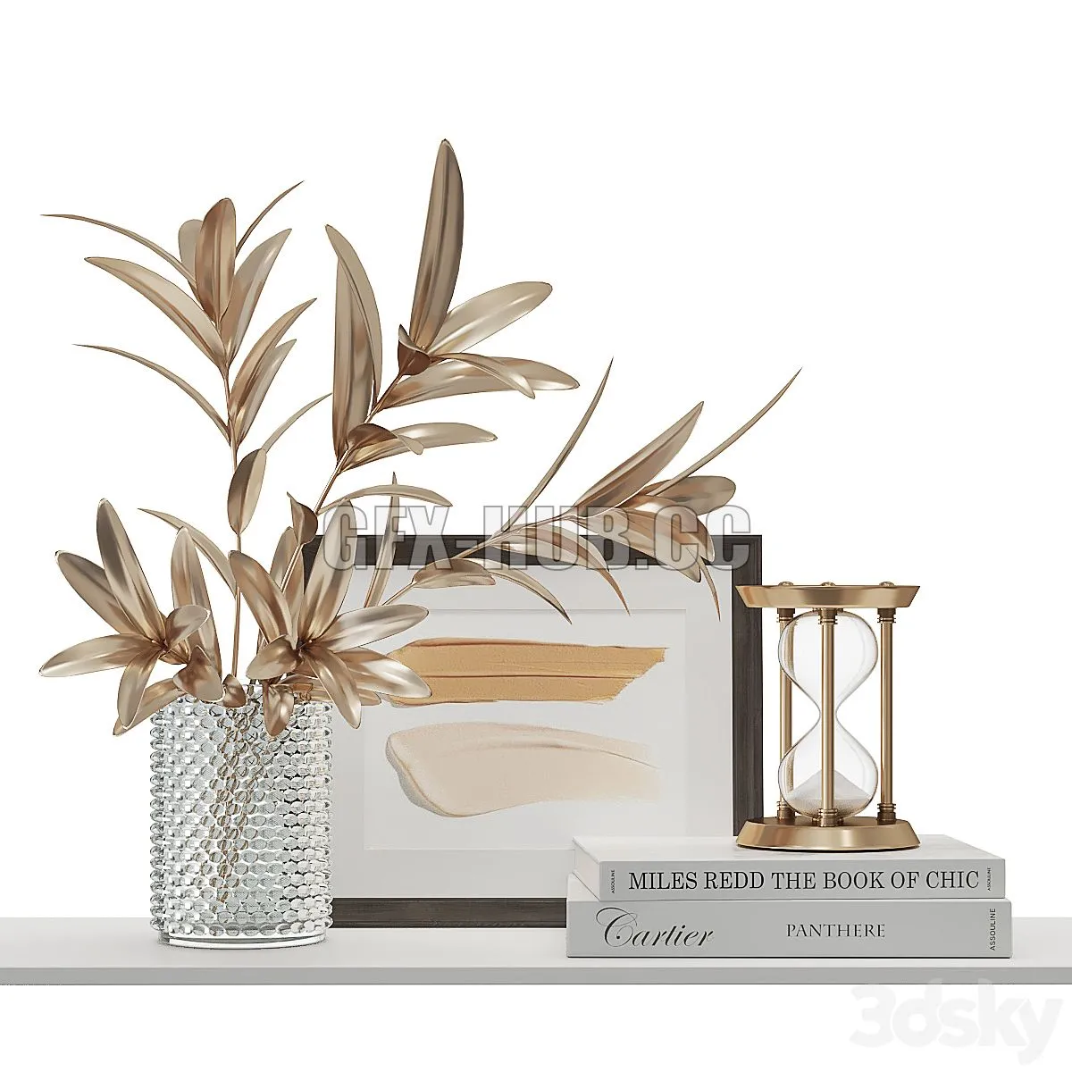 Decorative set 03 with hourglass 3D Model