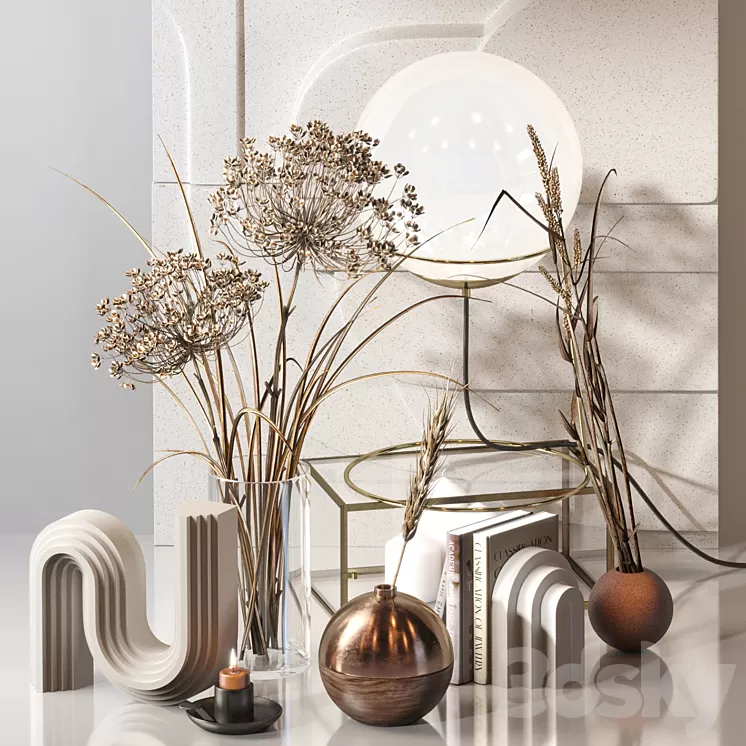 Decorative Set 04 with Carex Riparia and graceful Heracleum 3D Model