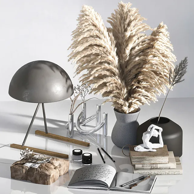 Decorative Set 07 with pampas and figurine 3D Model Decorative Set 07 with pampas and figurine 3D Model