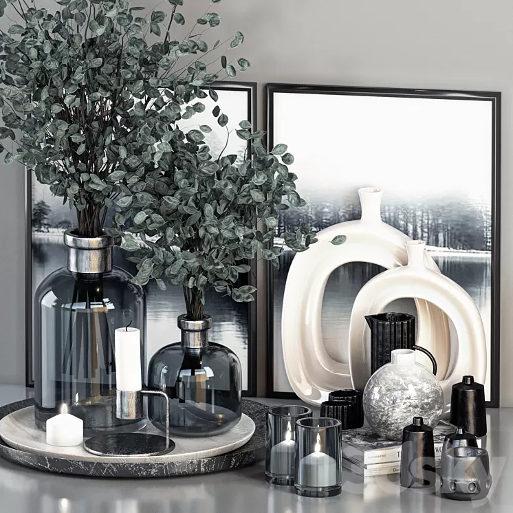 Decorative Set 13 – Dark Blue Glasses and Branches with Picture Frame 3D Model Free Download