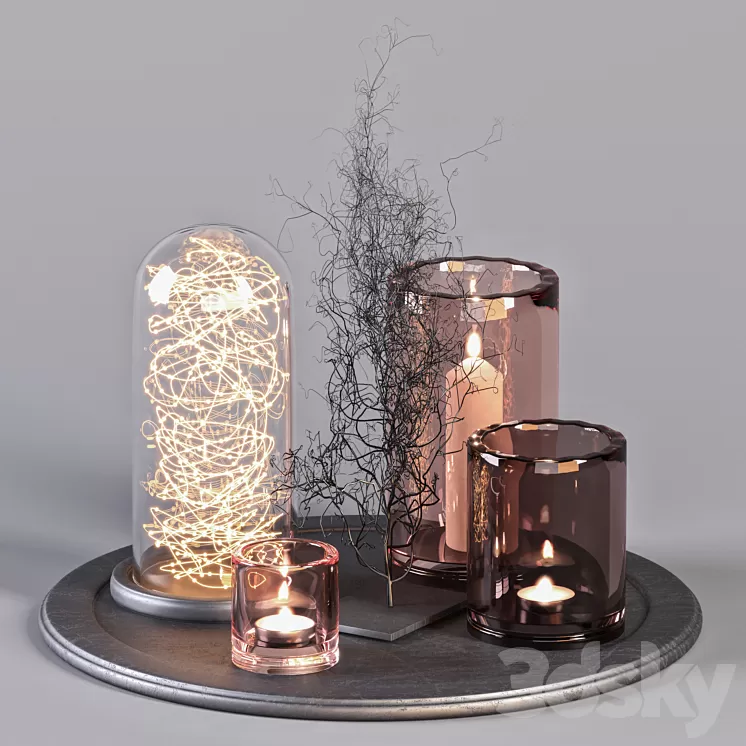 Decorative Set 16 – Candles and Metal Branches 3D Model Free Download
