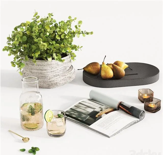 Decorative Set 2 with glass teapot 3D Model