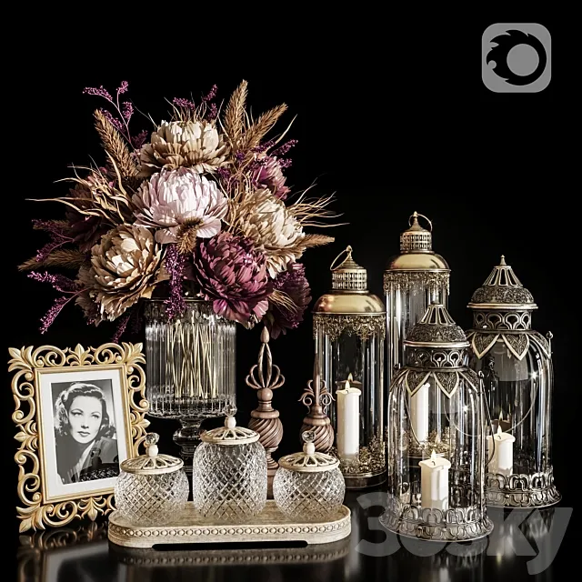 DECORATIVE SET 20 Dried flower antique lantern. 3DModel