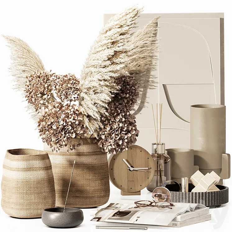 Decorative set 28 with dry plants 3D Model Free Download