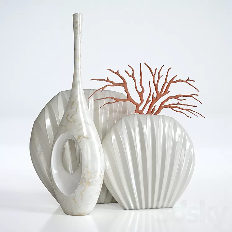 decorative set (3 vases and coral) 3D Model