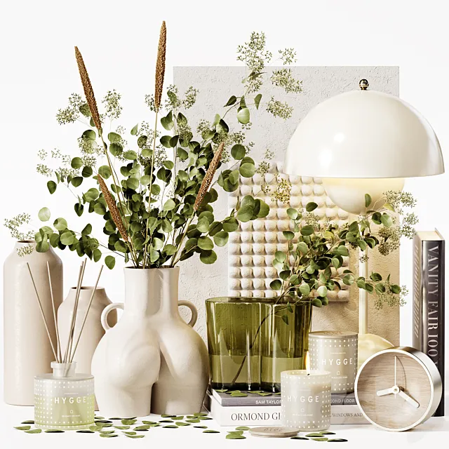 Decorative set 32 With eucalyptus Plants 3D Model