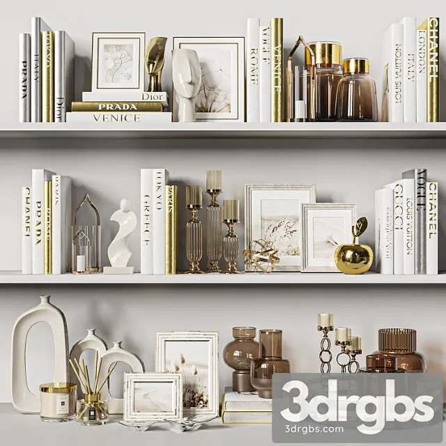 Decorative Set 37 White and Gold Books. 3D Model Download Decorative Set 37 White and Gold Books. 3D Model Download