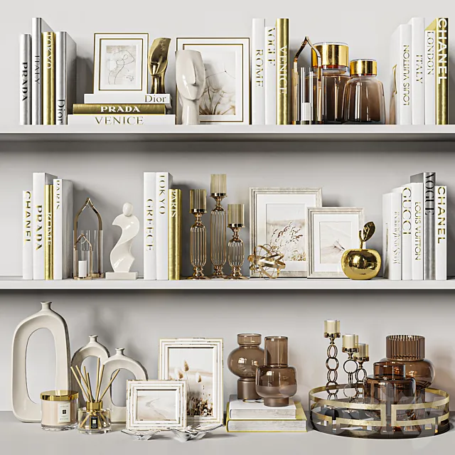 Decorative Set 37. White and gold books. 3D Model