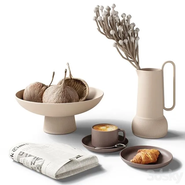 Decorative set 77 Coffee and newspaper 3D Model