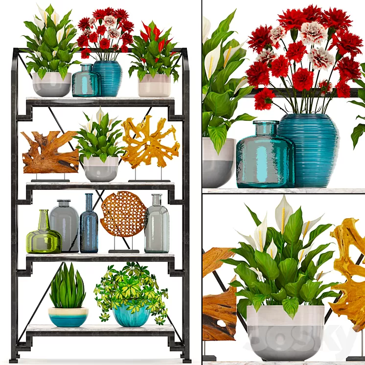 Decorative set. 8. Rack decor plants vase shelf with flowers Figurine 3D Model